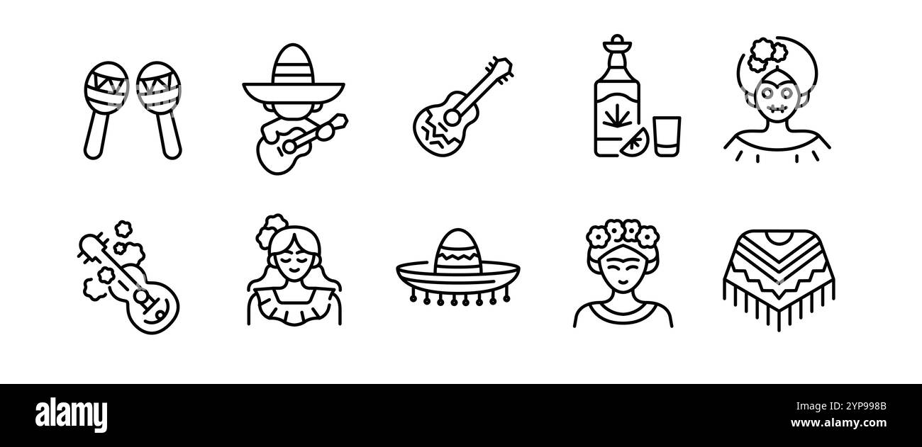 Jeu d'icônes Mexique Illustration de Vecteur