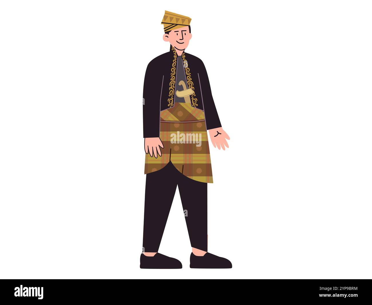 Melayu vêtements traditionnels robe masculine tradition vêtements Malaisie Indonésie héritage culture Sumatera icône de conception culturelle ensemble coloré Illustration de Vecteur