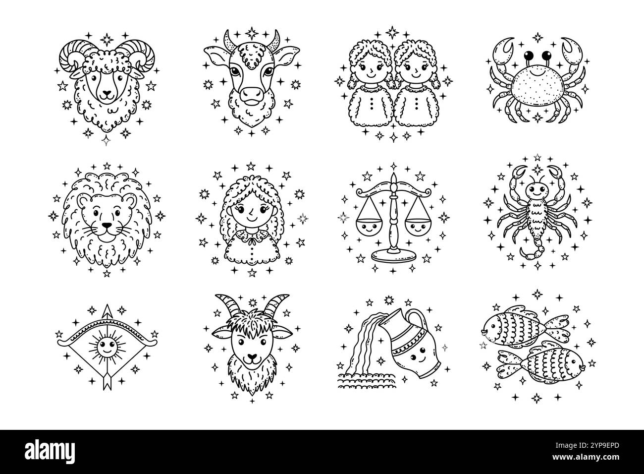 Signes du zodiaque dans le style doodle Illustration de Vecteur