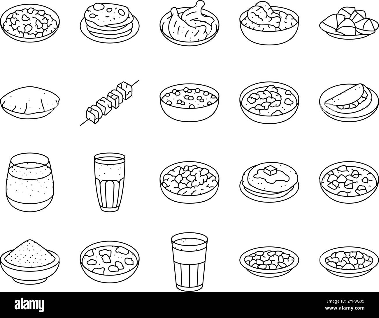 vecteur de jeu d'icônes de curry de nourriture de cuisine indienne Illustration de Vecteur