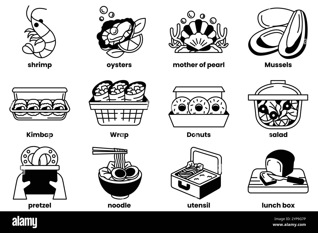 Ensemble d'illustrations dans le concept de nourriture et barbecue dans un style de ligne Illustration de Vecteur