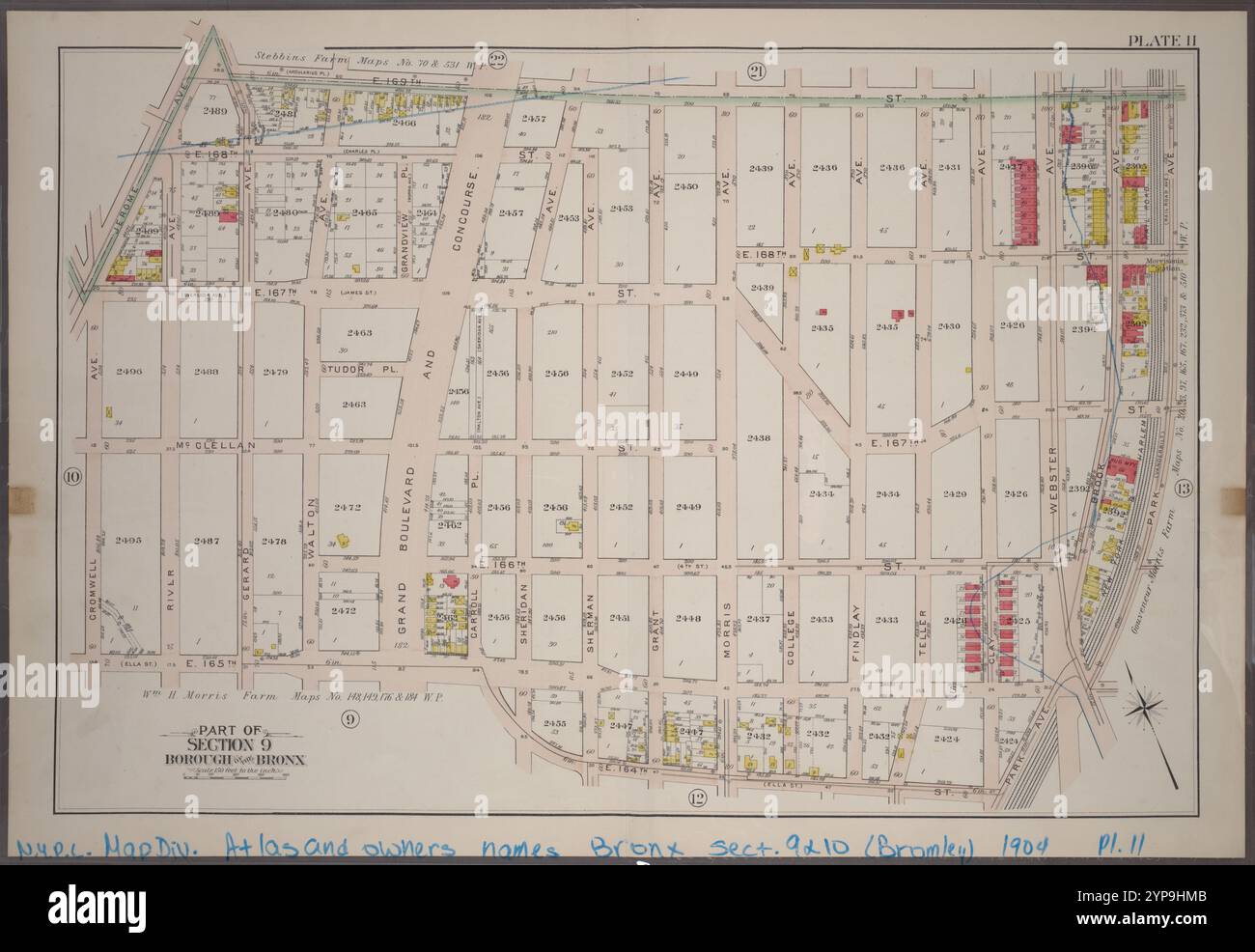 Planche 11 : partie de la section 9, arrondissement du Bronx. [Délimité par Jerome Avenue, E. 169th Street, Park Avenue, E. 164th Street, E. 165th Street et Cromwell Avenue.] 1904 par Bromley, George Washington Banque D'Images