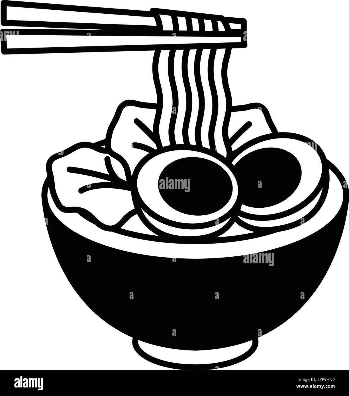Dessin animé d'un bol de nouilles ramen avec des œufs et des légumes Illustration de Vecteur