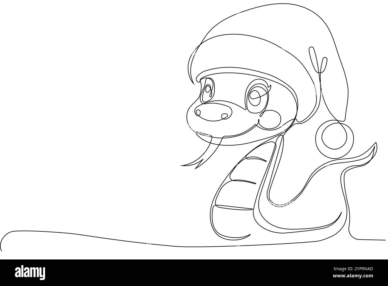 Coloriage d'un serpent amical drôle portant un chapeau de Père Noël. Dessin vectoriel. Aucune intelligence artificielle n'a été utilisée pour créer l'illustration. . Illustration vectorielle Illustration de Vecteur