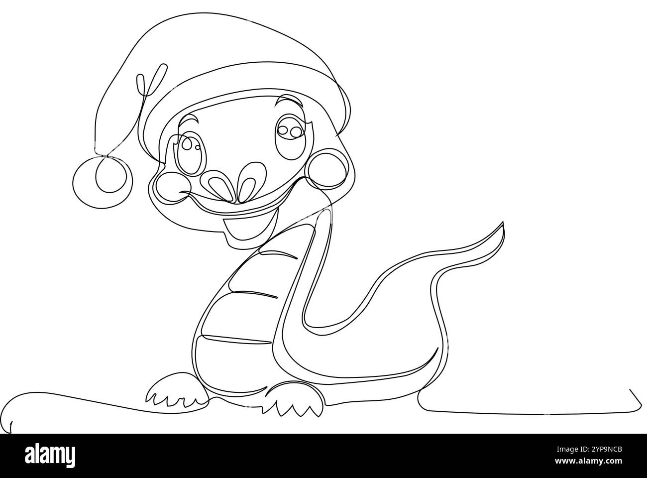 Coloriage d'un serpent amical drôle portant un chapeau de Père Noël. Dessin vectoriel. Aucune intelligence artificielle n'a été utilisée pour créer l'illustration. . Illustration vectorielle Illustration de Vecteur