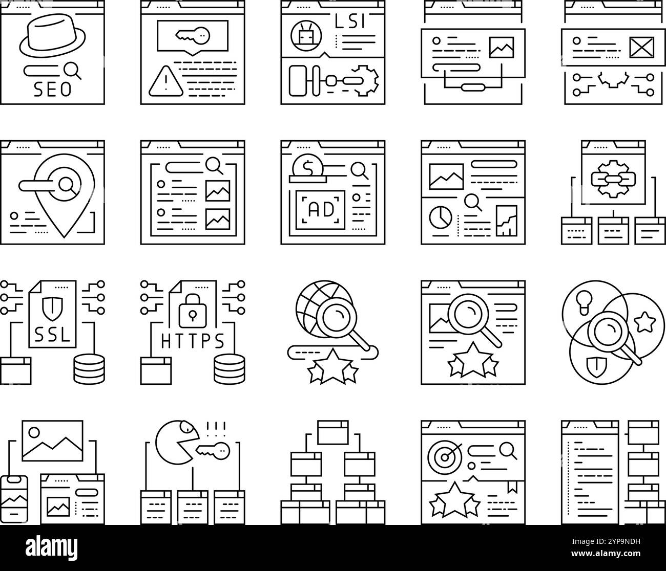 vecteur d'ensemble d'icônes de recherche de rang de marché seo Illustration de Vecteur
