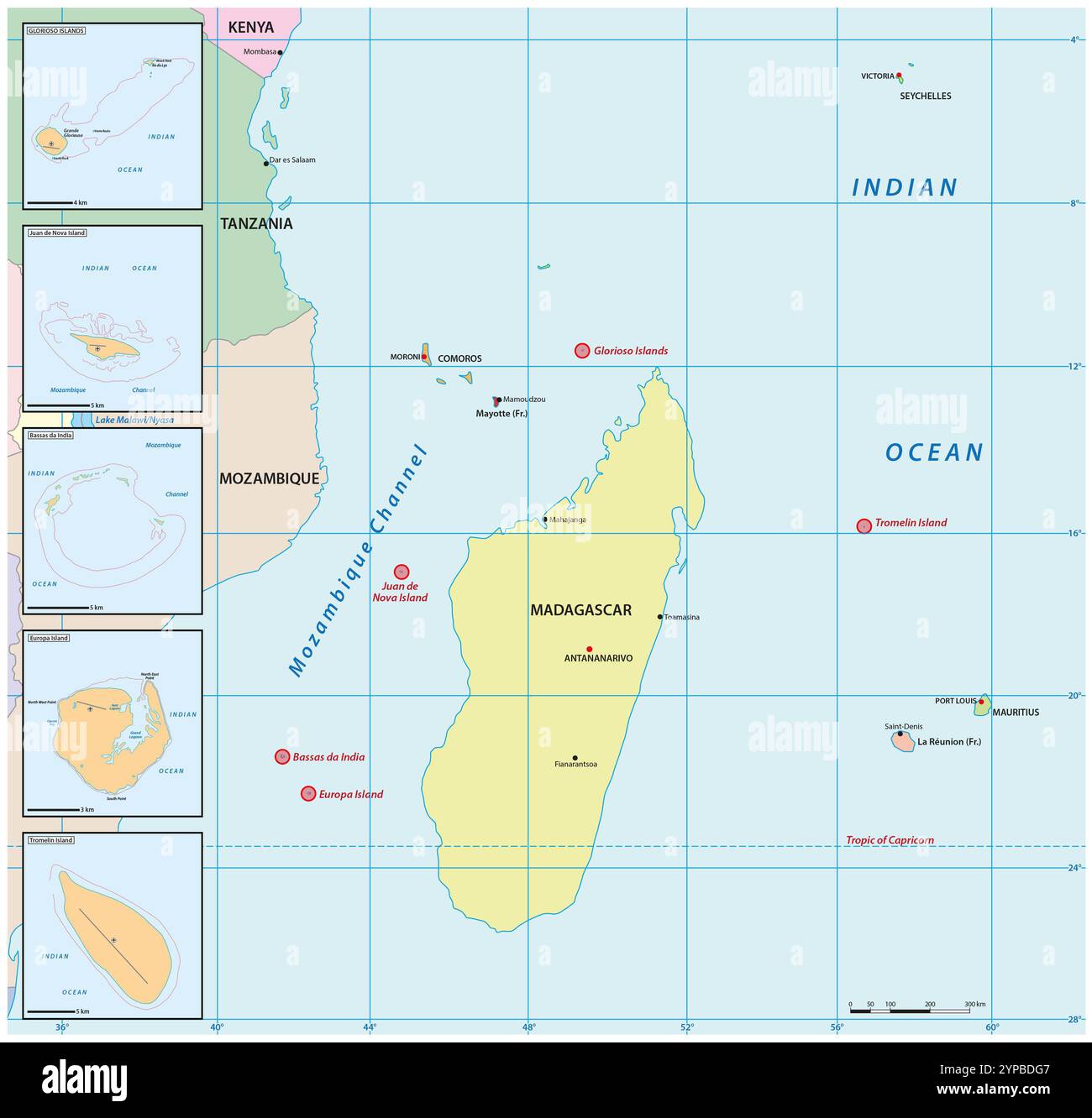 Carte des îles dispersées de l'océan Indien, France Banque D'Images
