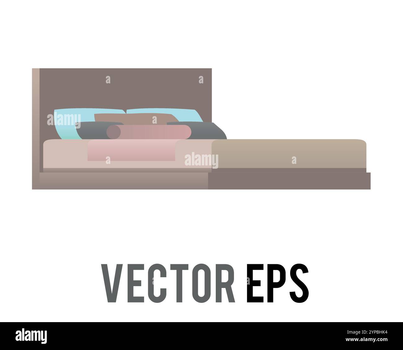 Le designer lit double salon style rétro design intérieur maison avec oreiller et coussin Illustration de Vecteur