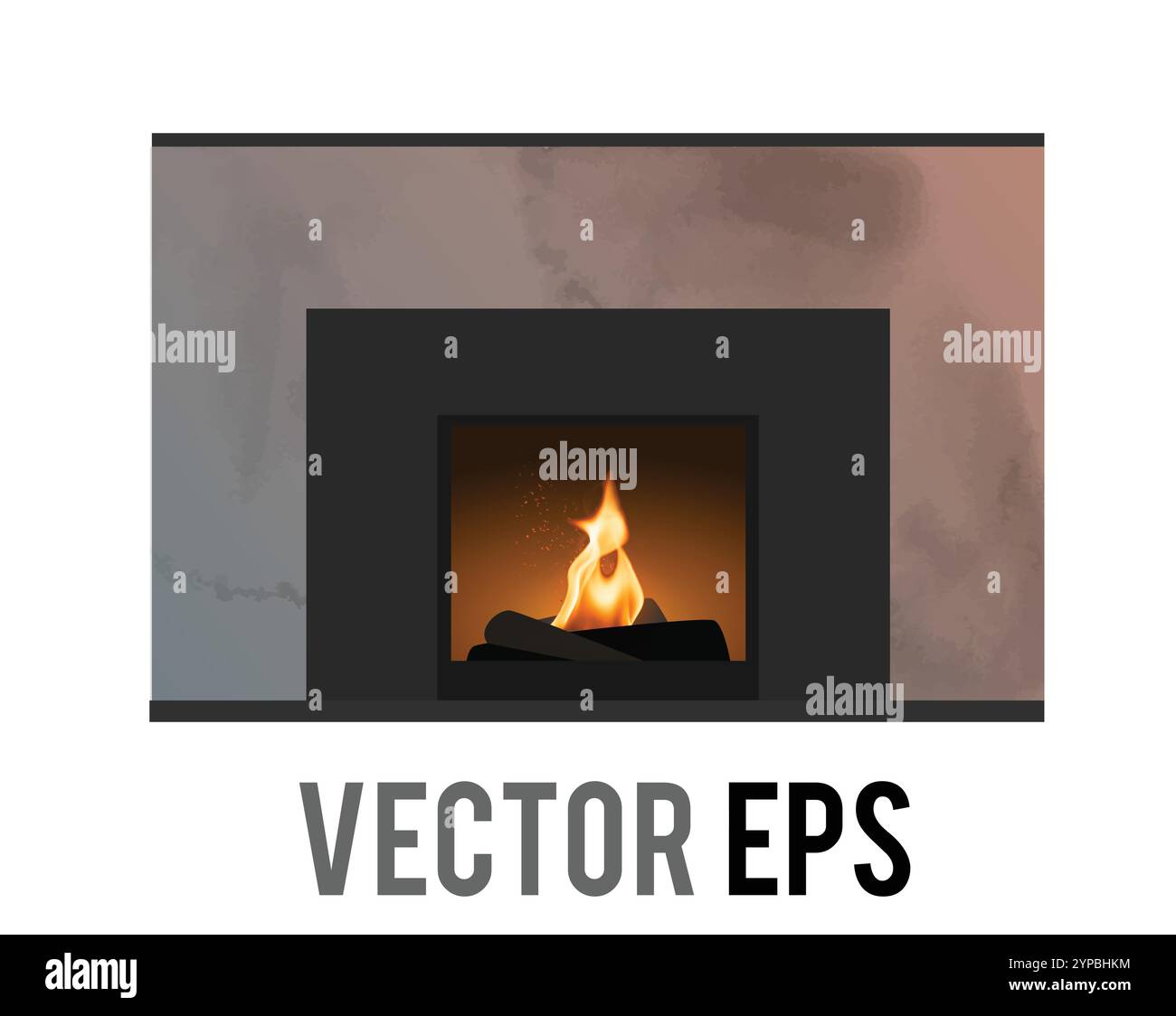 La maison intérieure traditionnelle beige et cheminée brune avec feu et bois Illustration de Vecteur
