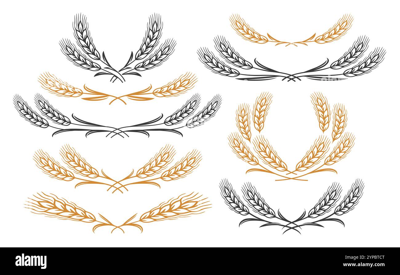 Épis de grain de blé ensemble de symboles et emblèmes. Elément de dessin pour décorer des emballages ou des étiquettes Illustration de Vecteur