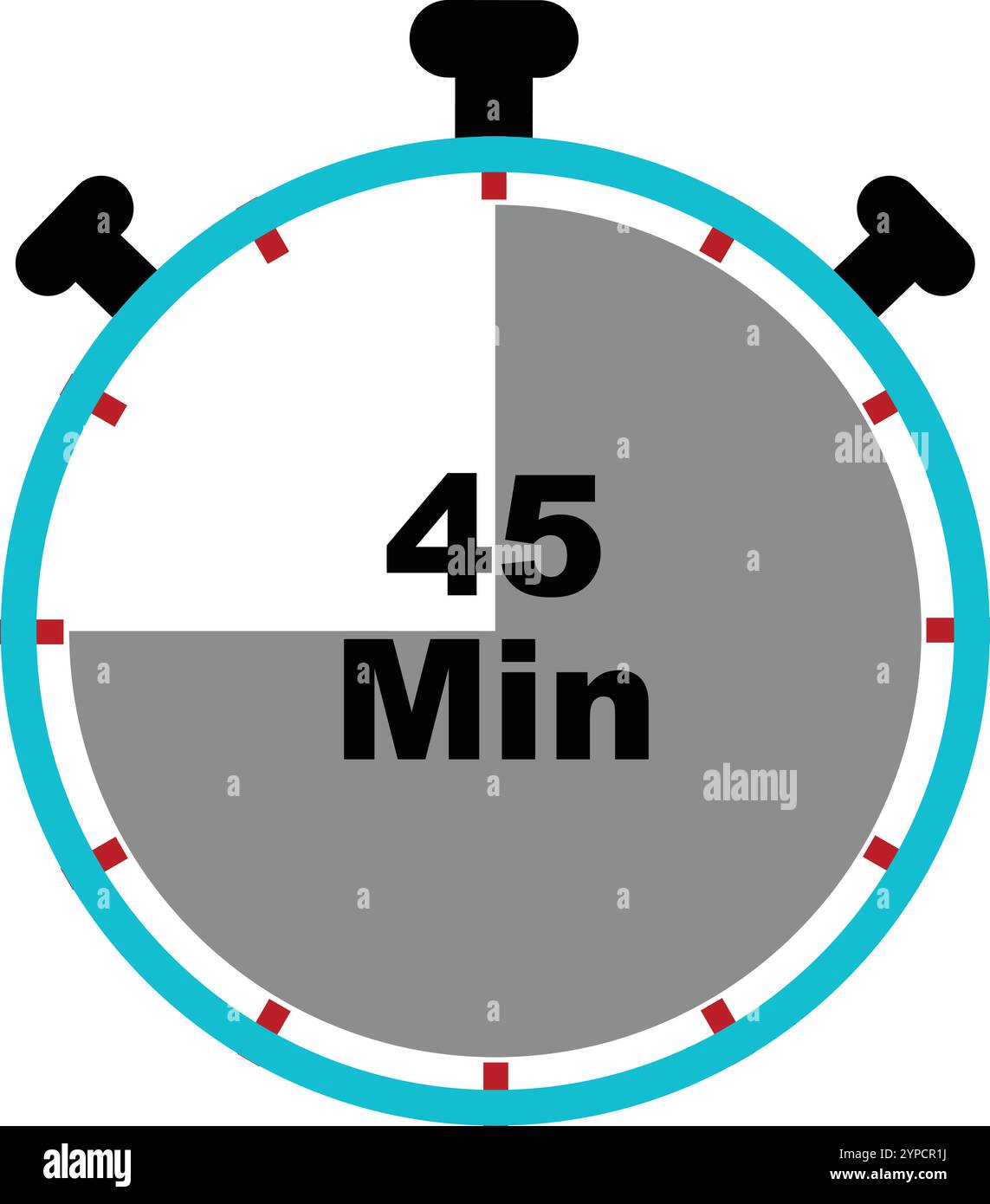 Icône chronomètre, icône horloge, symbole minuteur, horloge sport, symbole minuteur, chronomètre de 45 minutes, minuterie quarante-cinq minutes Illustration de Vecteur