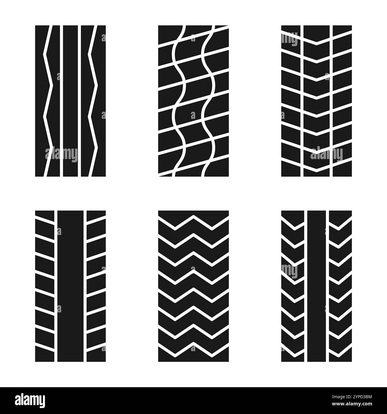 Vecteur de jeu de motif de filetage de pneu. Vecteur d'icônes de signes de roue en caoutchouc. dessins de bande de roulement de pneumatique Illustration de Vecteur