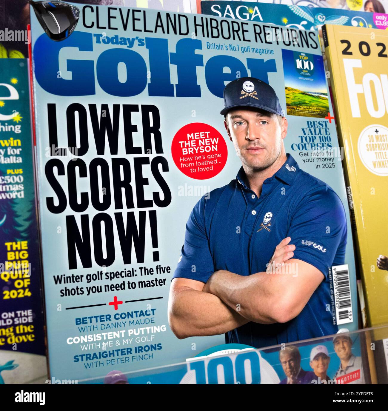 Golfeur Bryson Dechambeau sur la couverture du magazine Golfer d'aujourd'hui. Le joueur de golf professionnel américain est un concurrent de la LIV Golf League, vainqueur de l'Open 2020 Banque D'Images