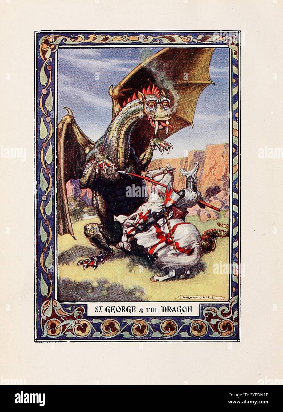 St-George et le Dragon. Illustration vintage de Norman Ault, années 1910 Banque D'Images