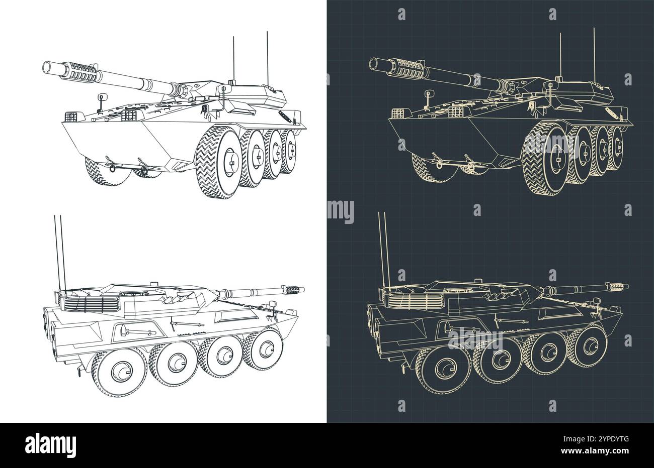 Véhicule blindé de combat lourd ou char à roues, appelé plans de destroyer de chars Illustration de Vecteur