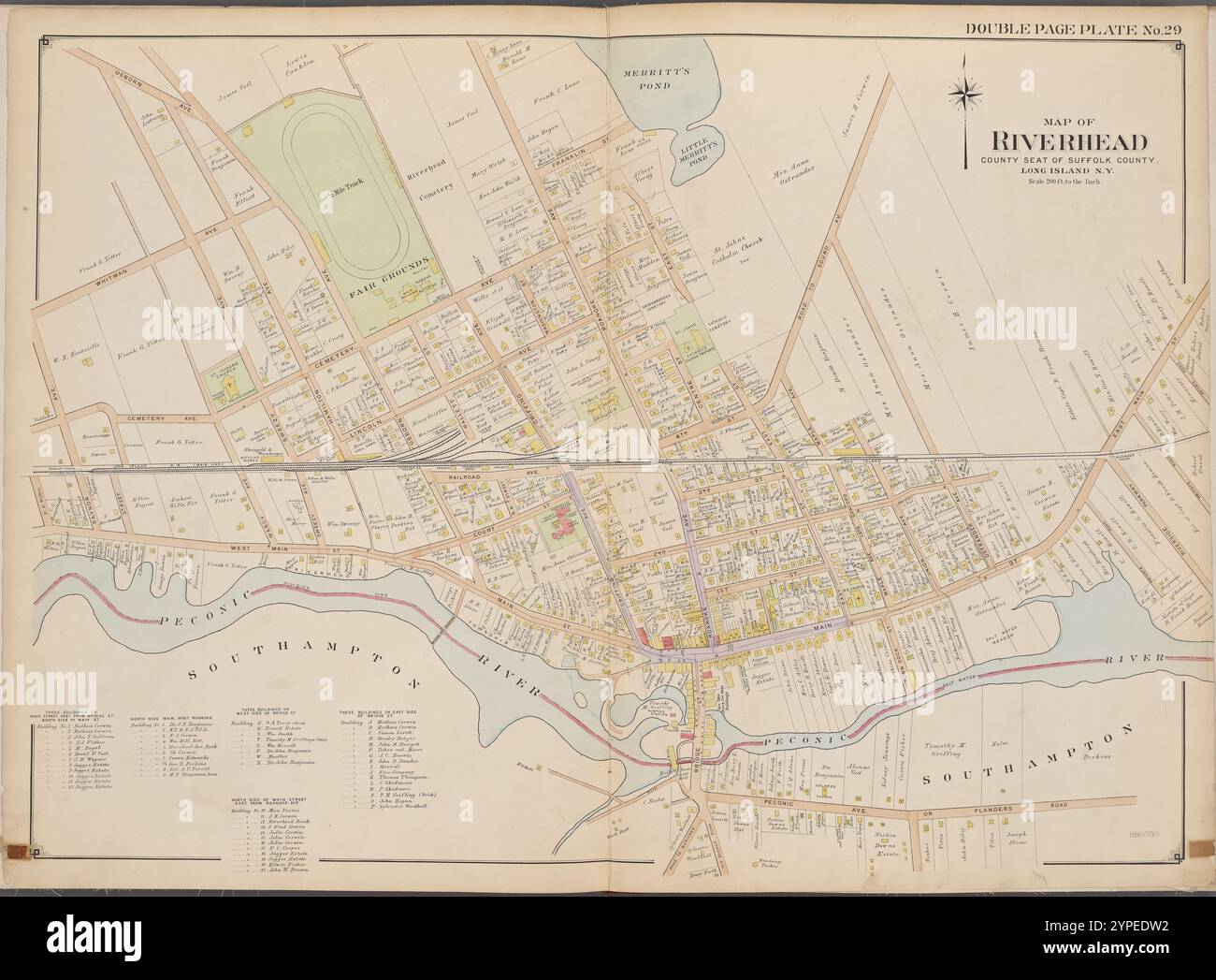 Comté de Suffolk, V. 2, plaque double page no 29 [carte bornée par la carte de Riverhead] 1902 - 1909 Banque D'Images