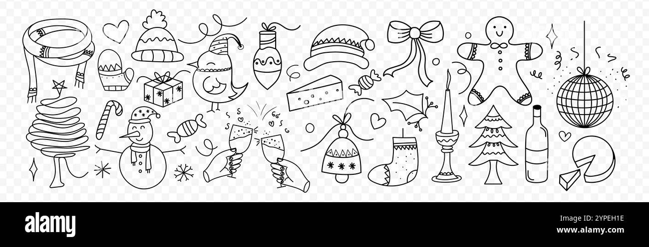 Vectoriel dessiné à la main doodles de Noël sur fond transparent Illustration de Vecteur