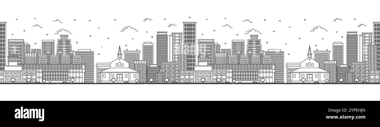 Modèle sans couture avec contour Kinshasa Congo City Skyline avec bâtiments modernes et historiques isolés sur blanc. Illustration vectorielle. Kinshasa Afrique. Illustration de Vecteur