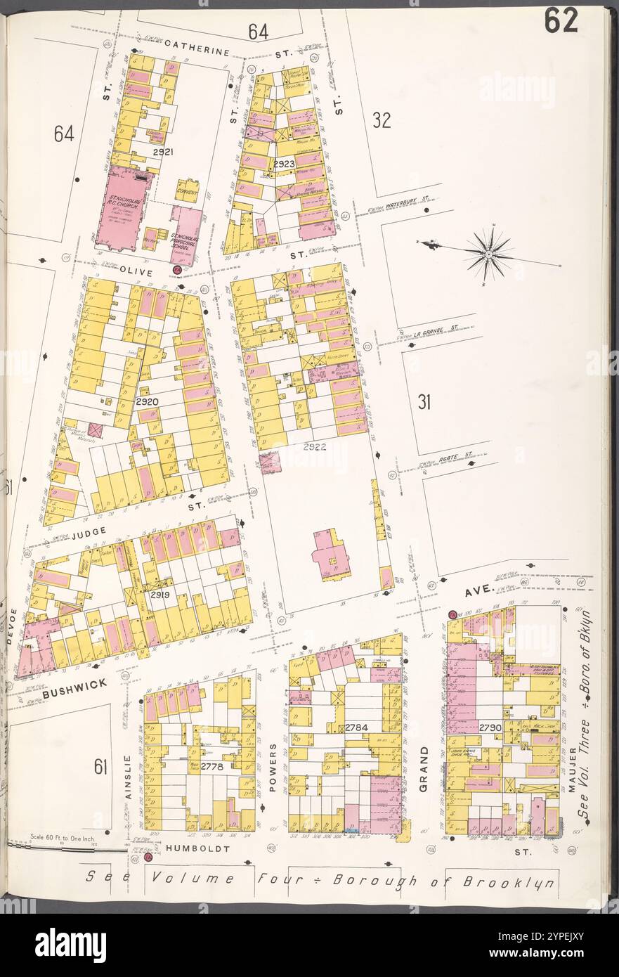 Brooklyn V. 9, plate No. 62 [Map Bounded by Catherine préparées, Maujer réunies, Humboldt préparées, Devoe réunies] 1884 - 1936 Banque D'Images