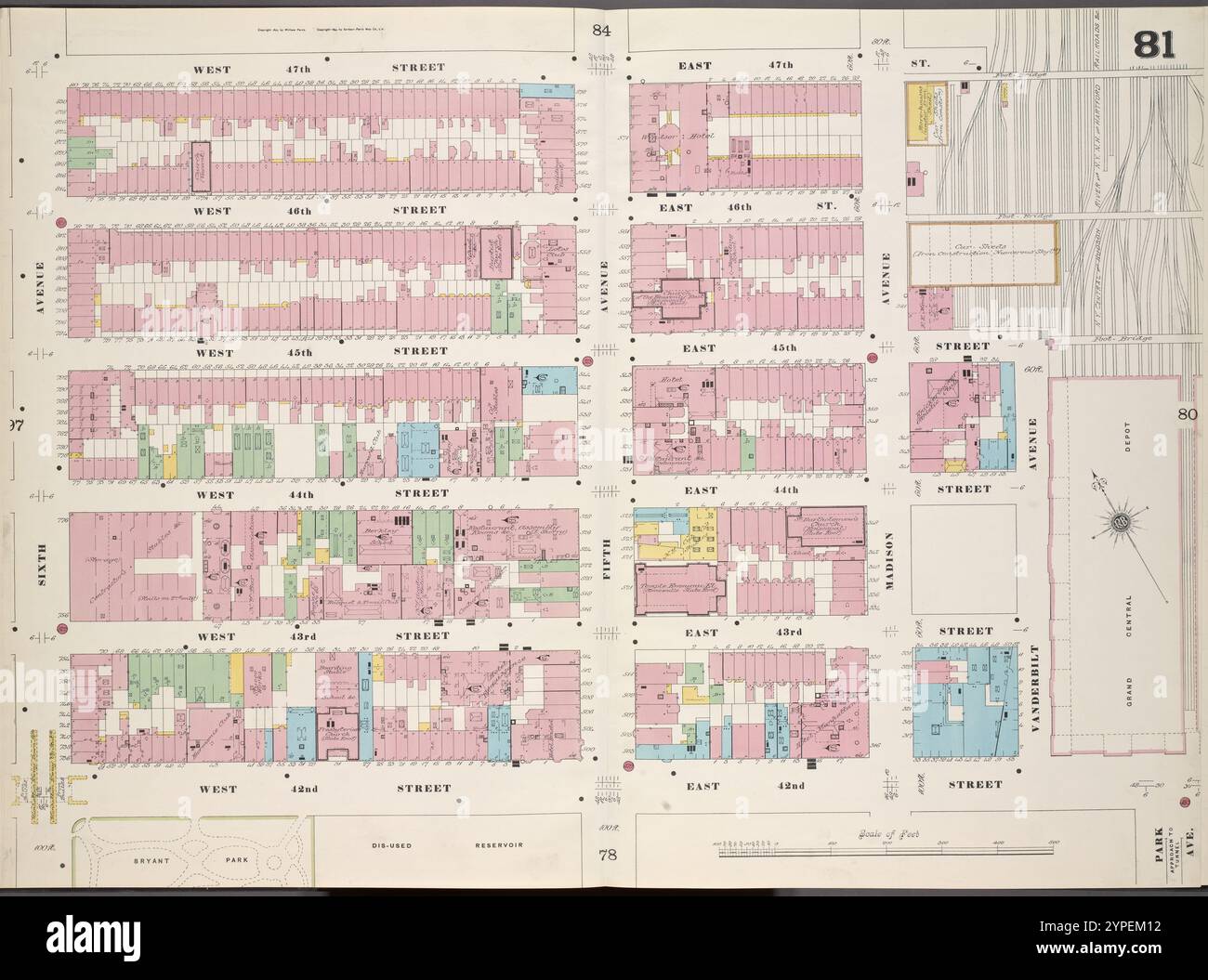 Manhattan, V. 4, double page plate No. 81 [Map Bounded by West 47th mis, East 47th mis, Vanderbilt Ave., East 42nd mis, West 42nd mis, 6e av.] 1899 Banque D'Images