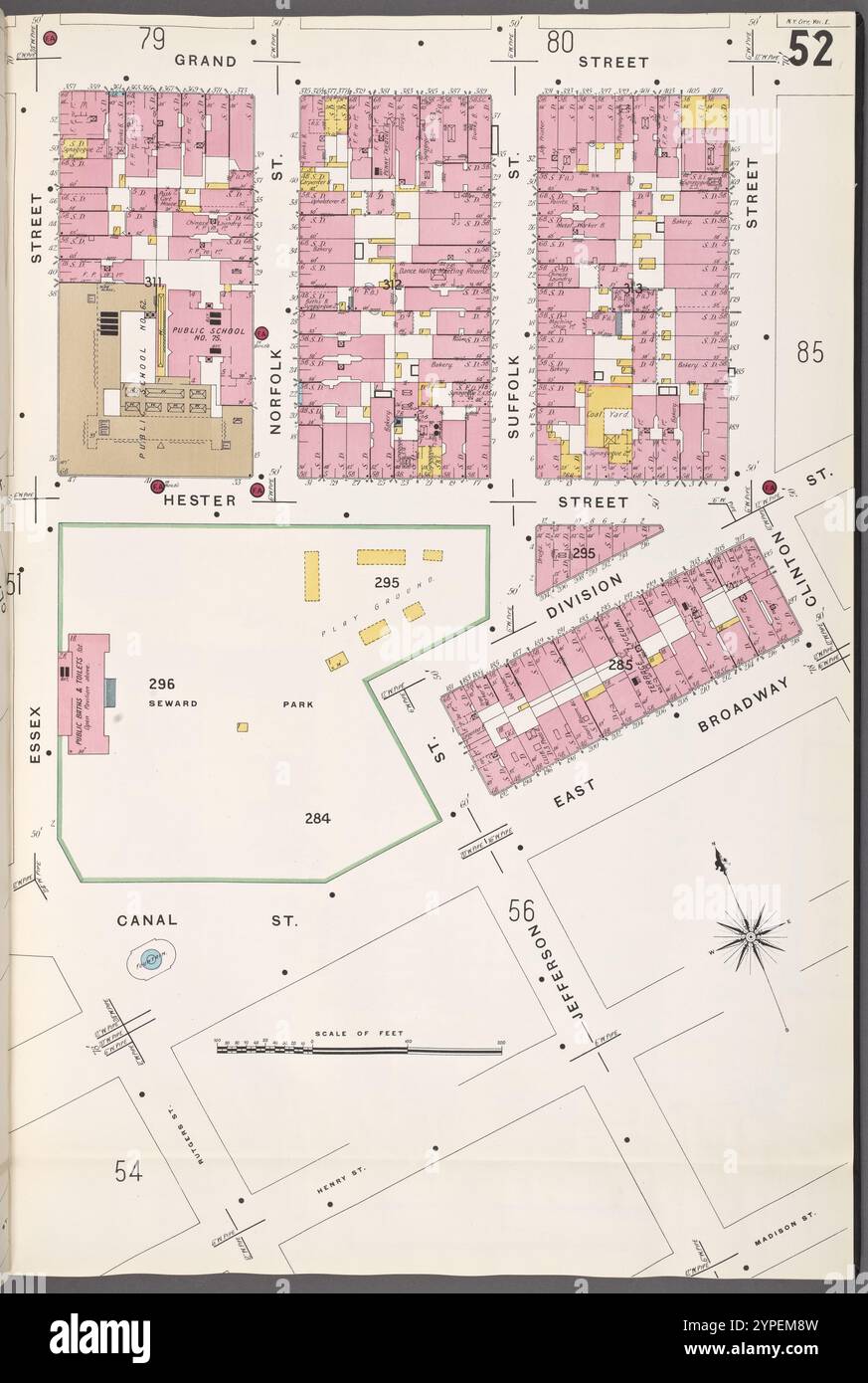 Manhattan, V. 1, plate No. 52 [Map Bounded by Grand offert, Clinton réunifié, canal offert, Essex réunis] 1884 - 1936 Banque D'Images