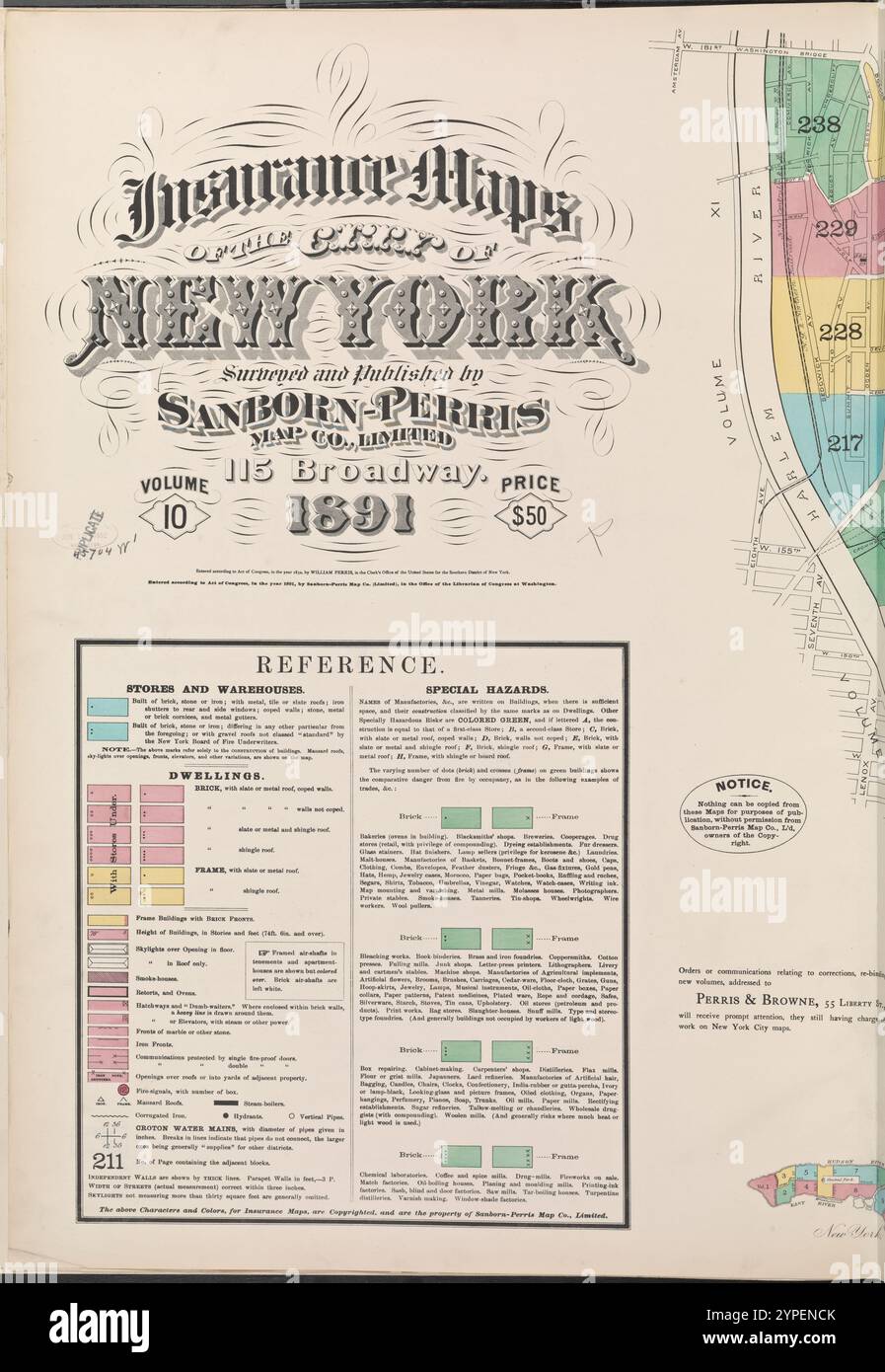 Cartes d'assurance de la ville de New York. Sondé et publié par Sanborn-Perris Map Co., Limited, 115 Broadway, 1891. Volume 10. 1891 Banque D'Images