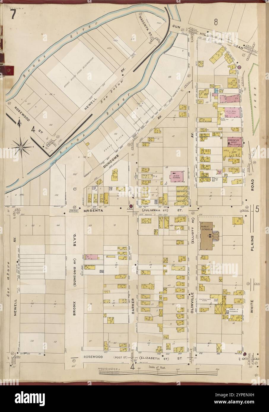 Bronx, V. B, plate No 7 [Map Bounded by Bronx River, White Plains Rd., Rosewood équipé, Newell Ave.] 1905 - 1908 Banque D'Images