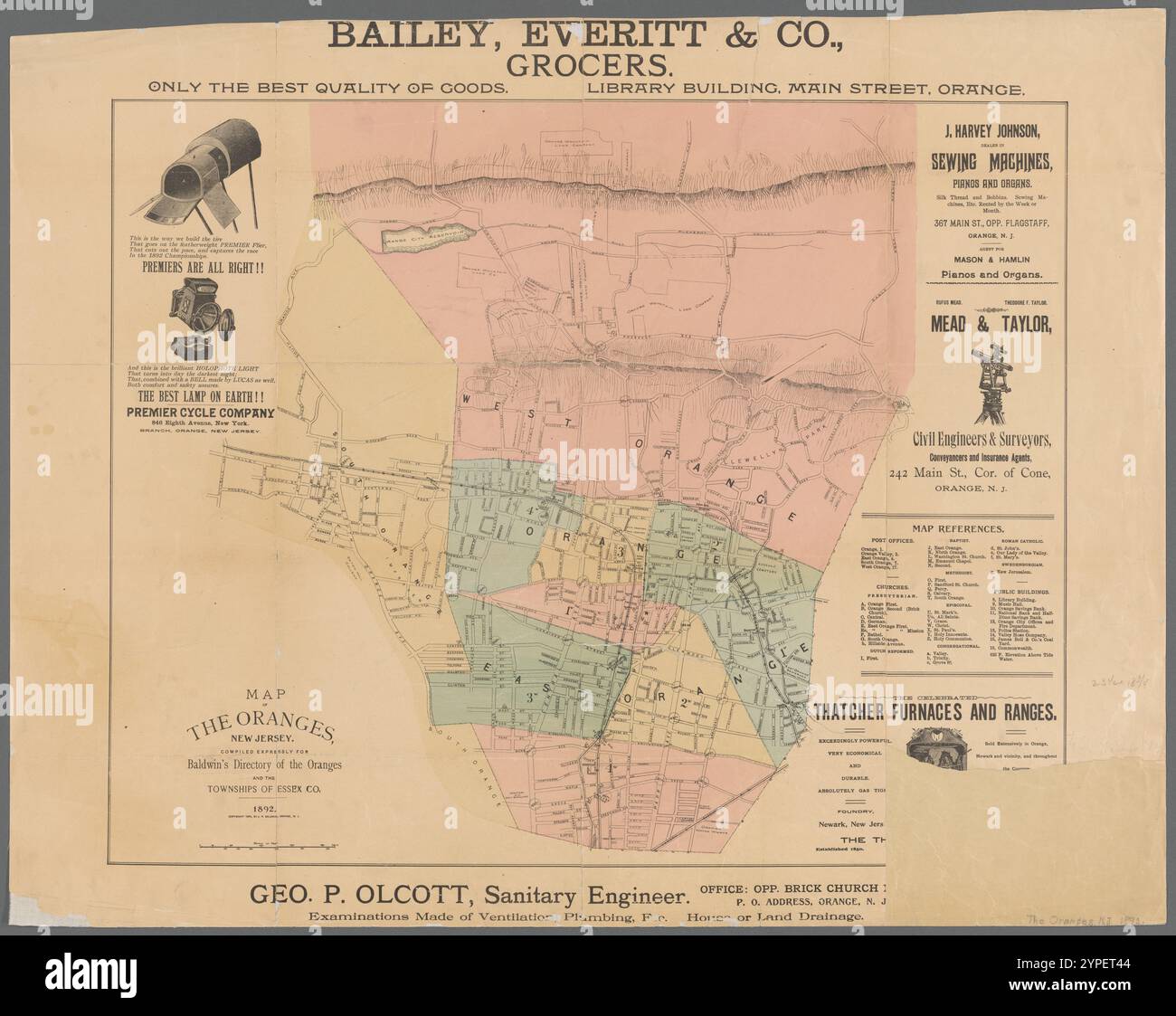 Carte des oranges, New Jersey : compilée expressément pour Baldwin's Directory of the oranges and the township of Essex CO 1892 Banque D'Images