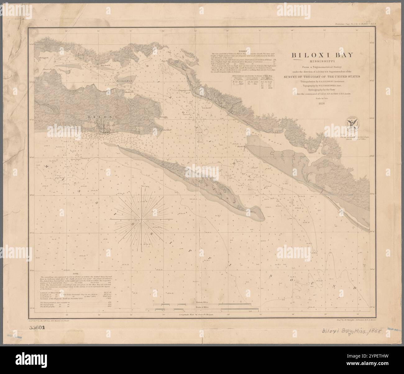 Biloxi Bay, Mississippi : tiré d'un relevé trigonométrique sous la direction de A.D. Bache, surintendant du Survey of the Coast of the United States 1858 par Bache, A.D. (Alexander Dallas), 1806-1867 Banque D'Images