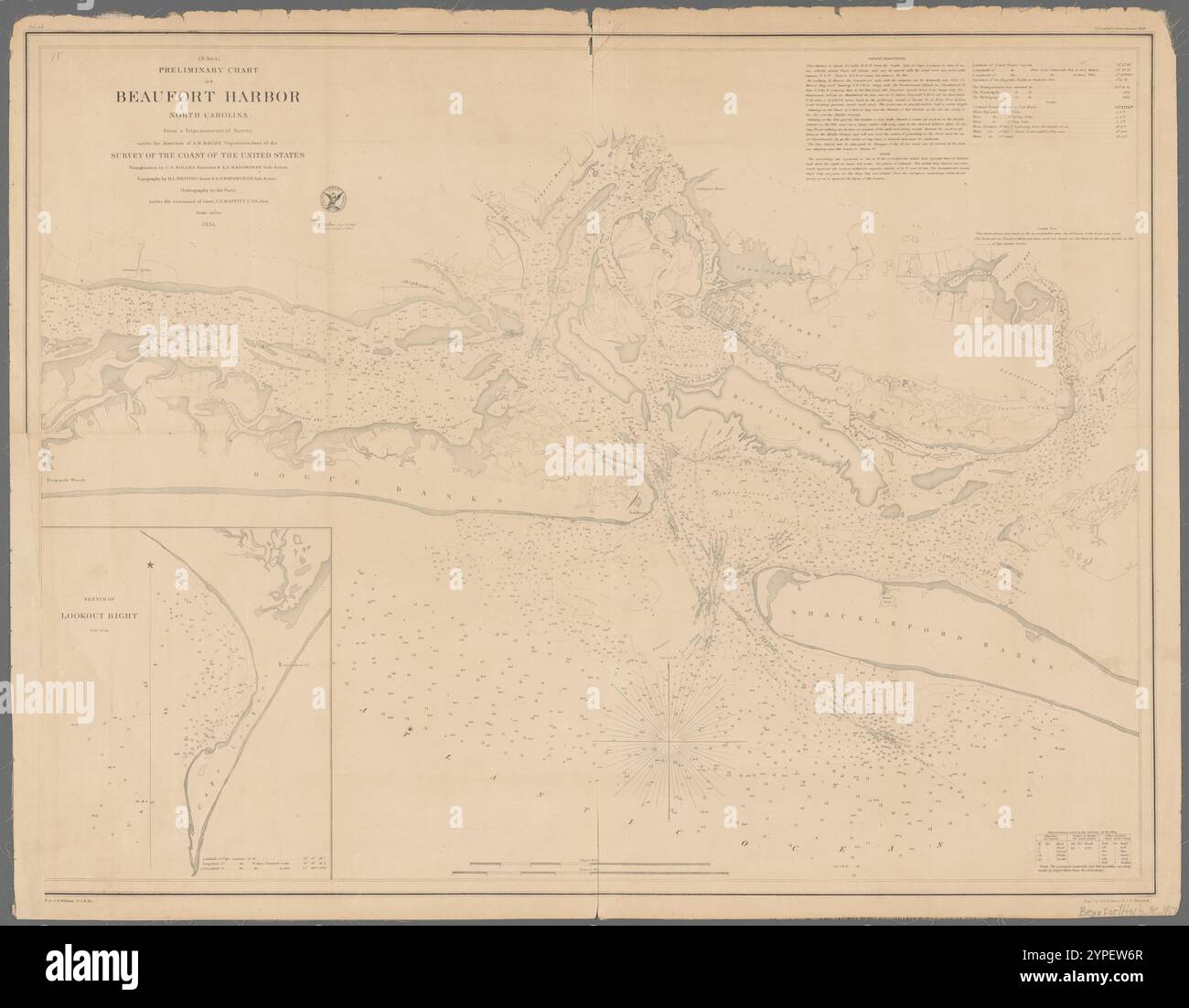 Carte préliminaire du port de Beaufort, Caroline du Nord : d'après un relevé trigonométrique sous la direction de A.D. Bache, Superintendent of the Survey of the Coast of the United States 1854 par Bache, A.D. (Alexander Dallas), 1806-1867 Banque D'Images