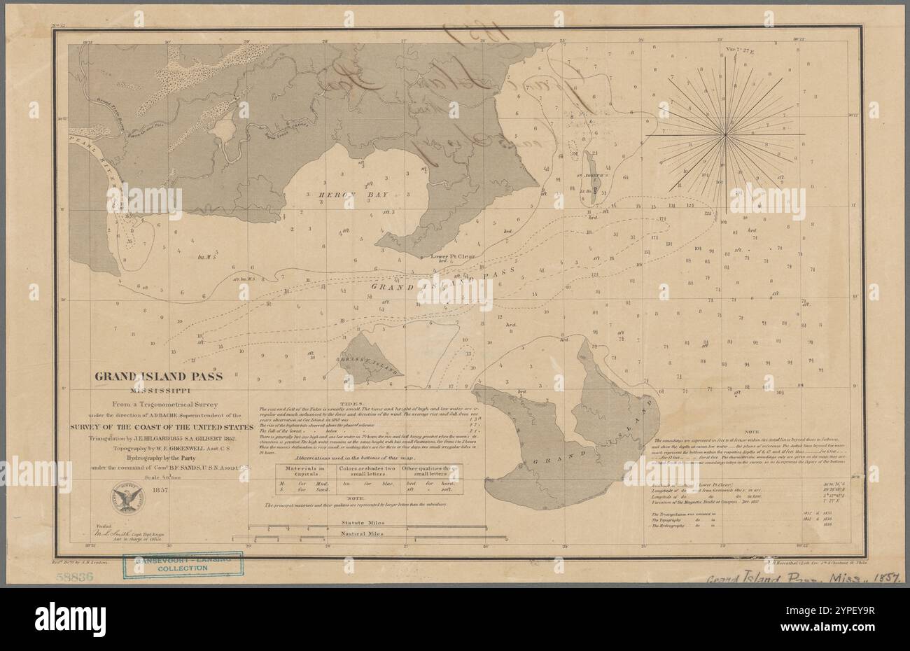 Grand Island Pass, Mississippi : tiré d'un relevé trigonométrique sous la direction de A.D. Bache, Superintendent of the Survey of the Coast of the United States 1857 par Bache, A.D. (Alexander Dallas), 1806-1867 Banque D'Images