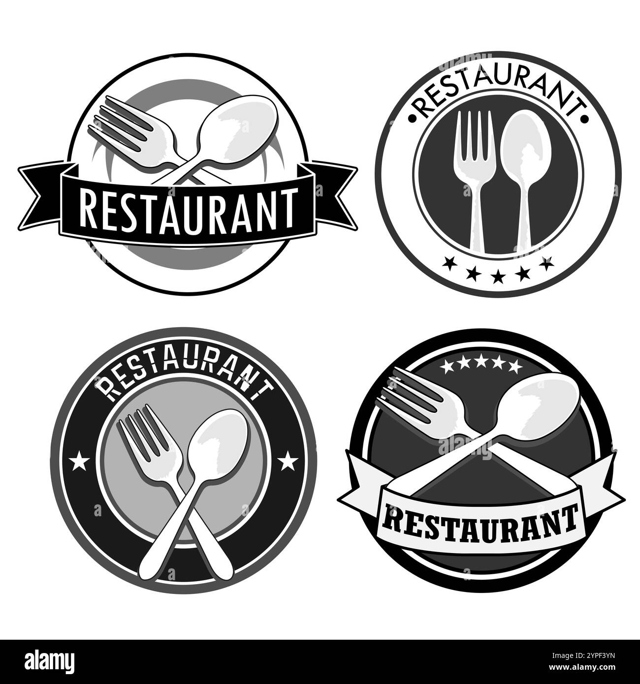 logo du restaurant avec fourchette et cuillère à l'intérieur Illustration de Vecteur