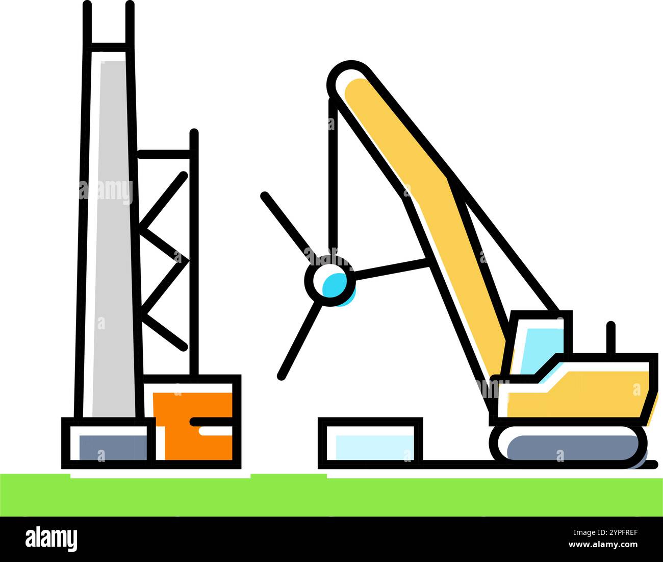 illustration vectorielle d'icône de couleur de vent de construction d'éolienne Illustration de Vecteur