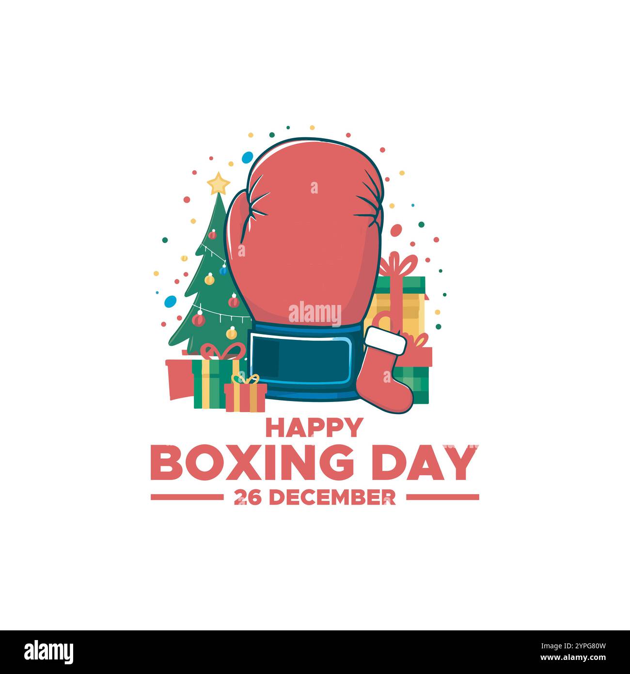 Boxing Day, 26 décembre., soldes de Boxing Day avec rouge, fond, bannière, affiche ou dépliant design, Boxing Day, 26 décembre. Illustration de Vecteur