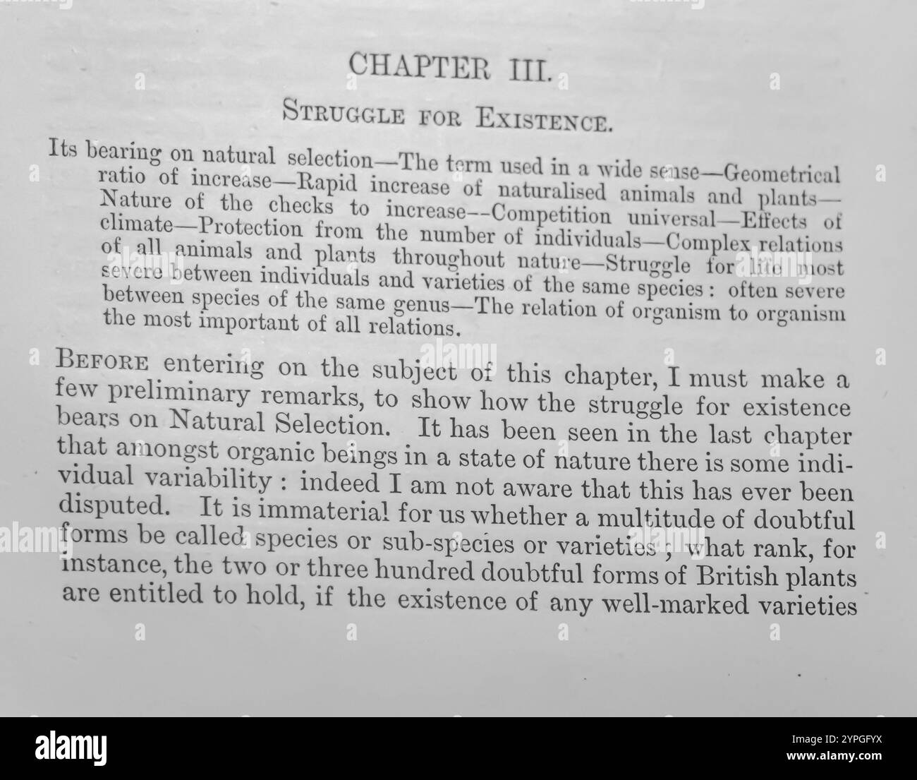 Charles Darwin - origine des espèces, édition John Murray, Londres UK, , 1899 - Chapitre 3 - lutte pour l'existence Banque D'Images