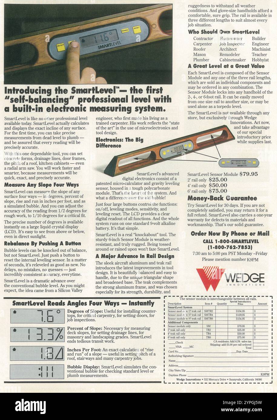 1989 Wedge SmartLevel ad - appareil de mesure de pente Banque D'Images