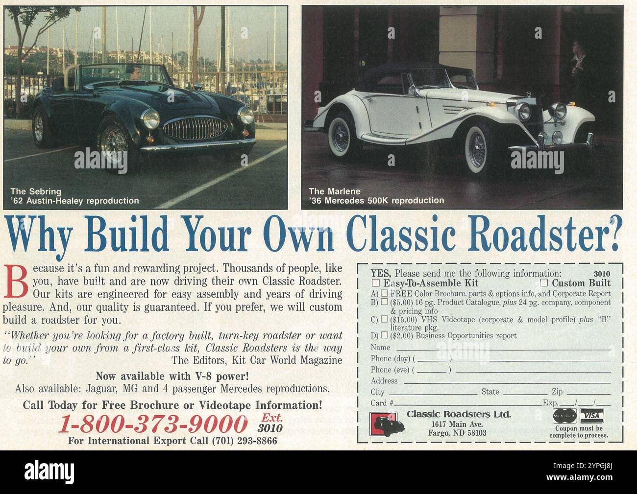 1989 Classic Roadster Kit car ad - Classic Roadsters LTD Fargo ND - ft. 62 Sebring et 36 la Marlene Banque D'Images