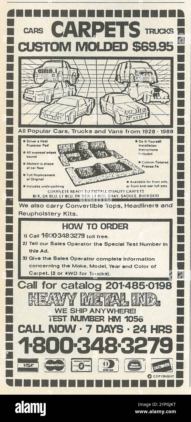 1989 tapis moulés sur mesure pour voitures et camions ad - Heavy Metal Ind Banque D'Images