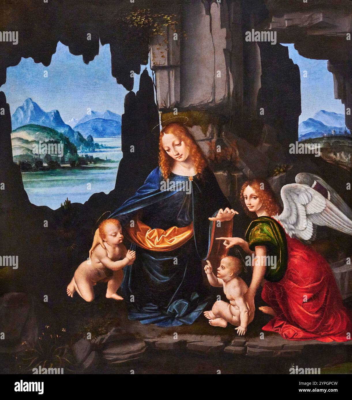 Madonna col Bambino, S. Giovannino e un angelo - tempera e olio su teavola - Marco d' Oggiono - 1510 - Milano, Pinacoteca del Castello Sforzesco Banque D'Images