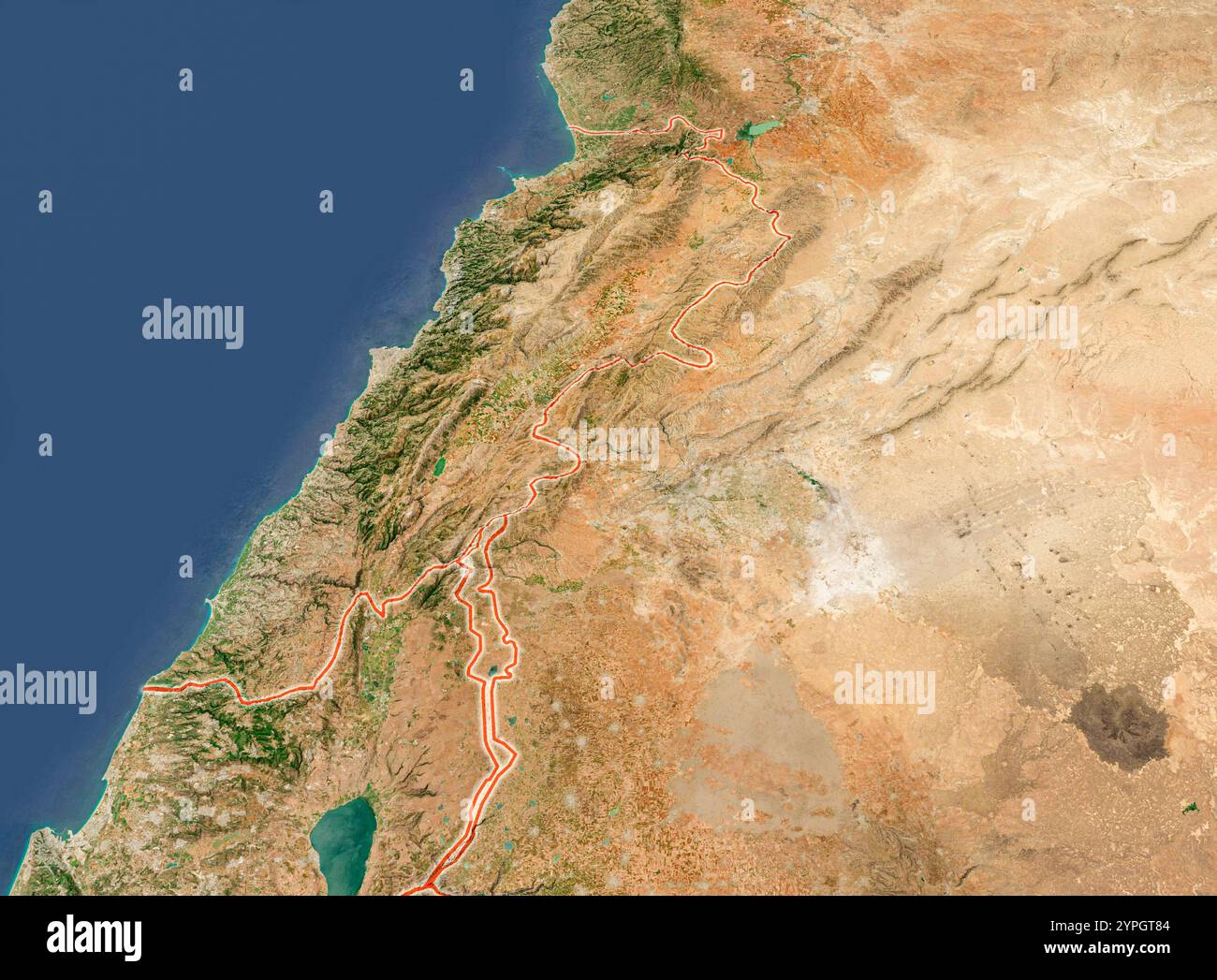 Carte physique du Liban, vue satellite du moyen-Orient, Syrie, Israël. Asie. Reliefs et océans. rendu 3d. NASA Elements Banque D'Images