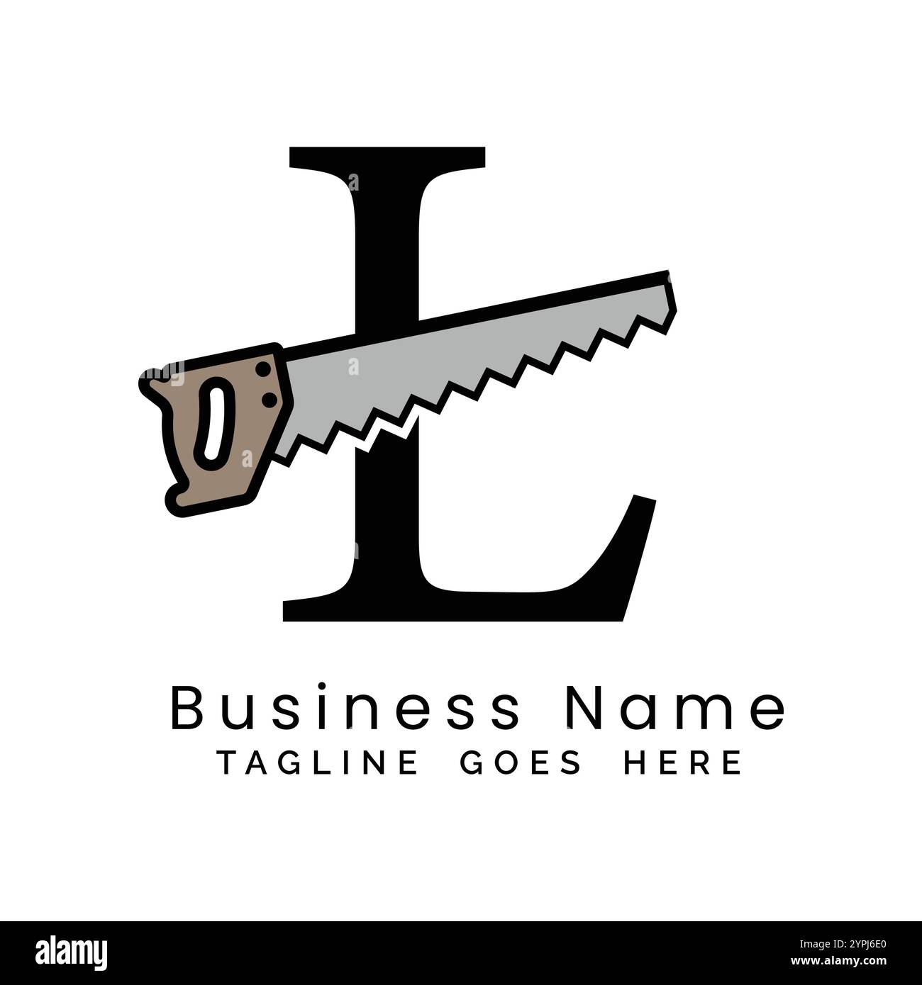 Logo de scie à main lettre L. Icône de menuiserie et de menuiserie alphabet L. Illustration de Vecteur