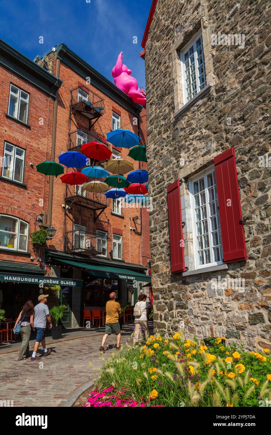 Allée des parapluies, vieille ville historique, Québec, Canada Banque D'Images