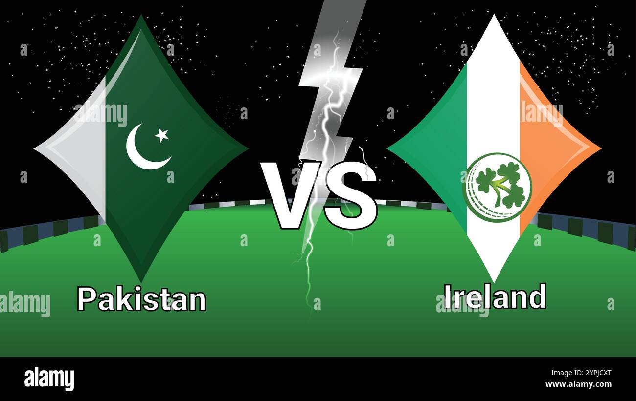 Match Stadium et Sky Stars Thunder Flash avec Pakistan vs Irlande Illustration de Vecteur