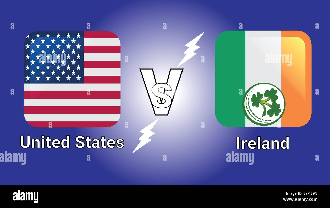 États-Unis vs Irlande drapeaux vectoriels d'illustration 3D en rectangle arrondi ombré avec Flash versus match Illustration de Vecteur