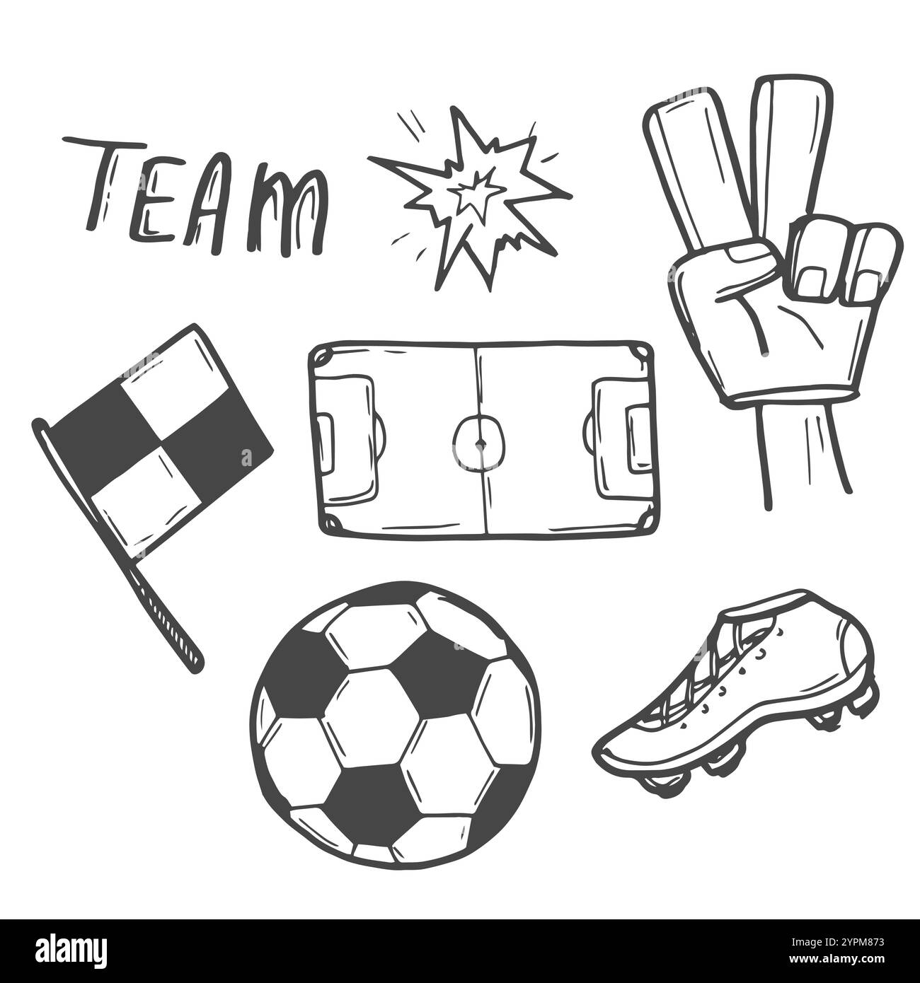 Ensemble de griffonnages de football. Croquis à effet crayon de football. Le thème du football européen éléments sportifs. France football. Championnat de football. Le football gribouille. B Illustration de Vecteur
