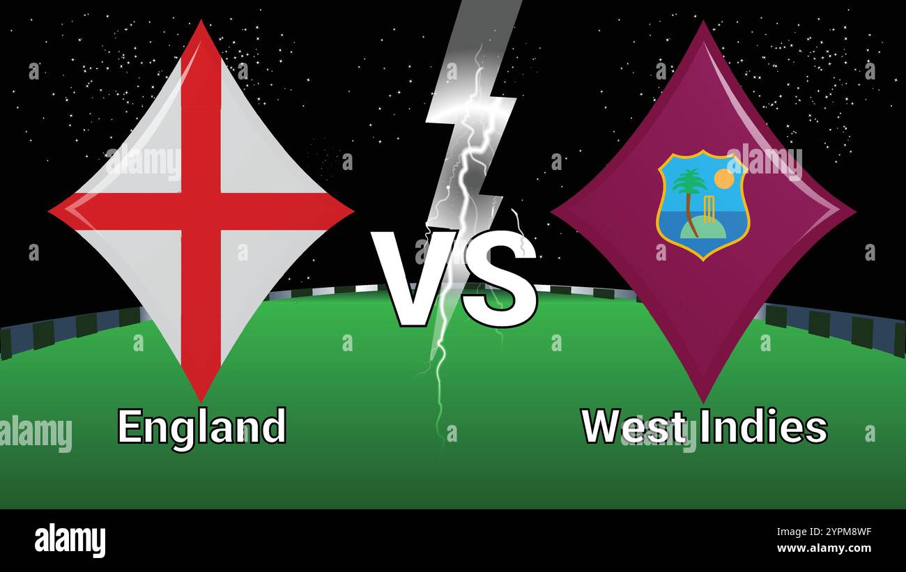 Match Stadium et Sky Stars Thunder Flash avec England vs West Indies Illustration de Vecteur