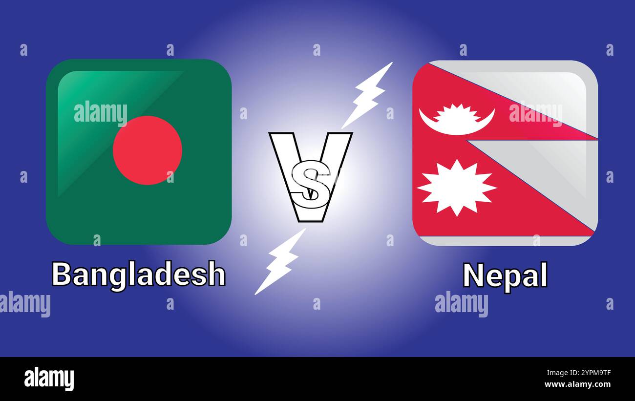 Bangladesh vs Népal drapeaux vectoriels d'illustration 3D en rectangle arrondi ombré avec Flash versus match Illustration de Vecteur