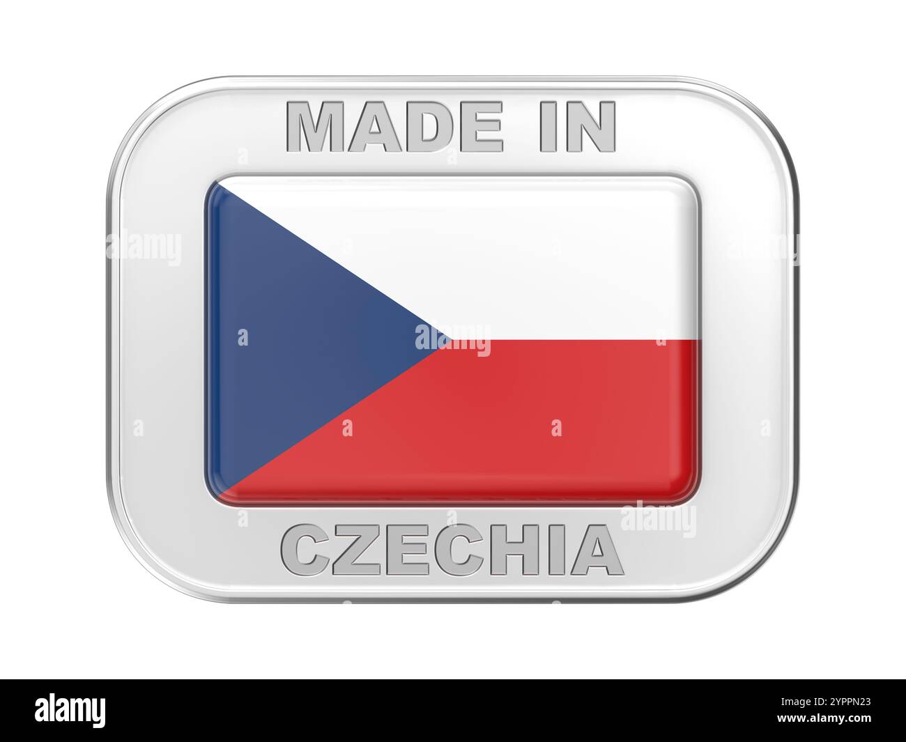 Fabriqué en Tchéquie, badge en argent avec le drapeau de la République tchèque Banque D'Images