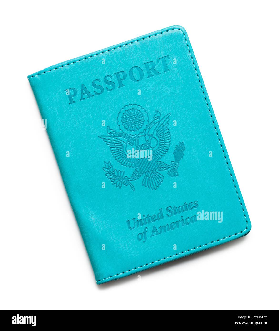 Couverture de passeport bleu USA découpée sur blanc. Banque D'Images