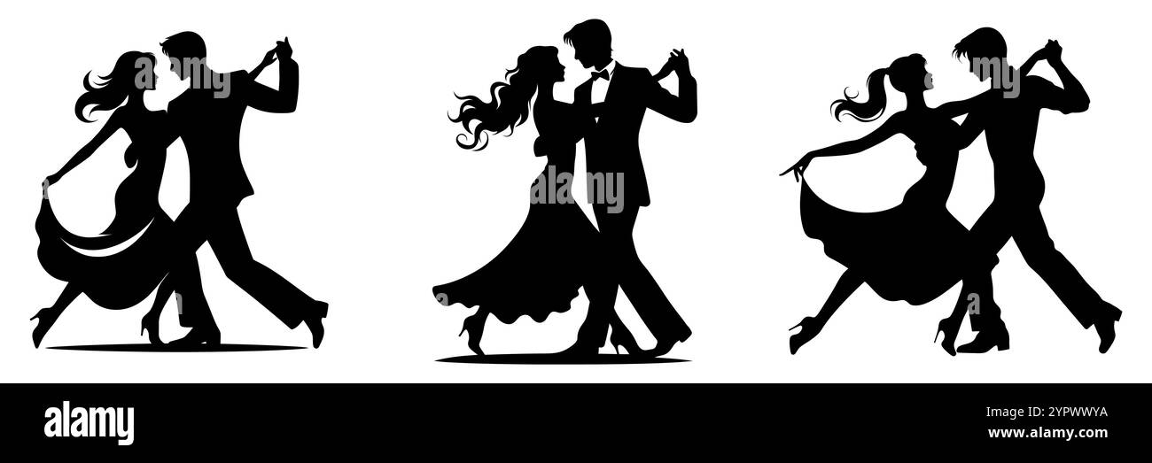 silhouette d'un couple dansant. Silhouette de personnes dansantes. Couple d'amants Illustration de Vecteur